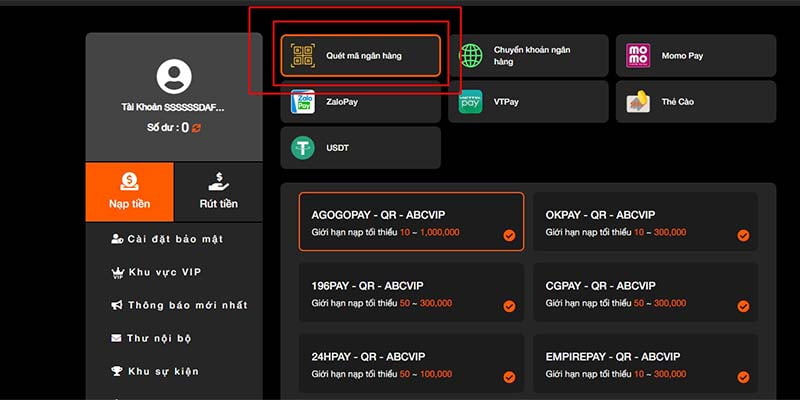 Hướng dẫn cách thức nạp tiền Winvn qua Code QR